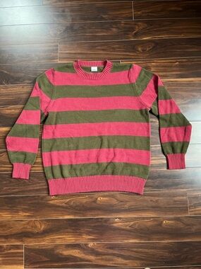 Freddy Krueger Red and green Striped Crewneck Sweater, L